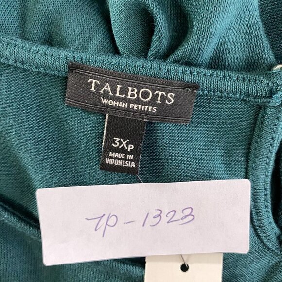 Talbots Top Puff Sleeve Green Solid‎ Polyester Blend NWT Women's 3XP - Picture 2 of 10